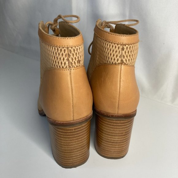 Aldo 'Sevilan' Open Toe Bootie with Lace Ups Size 7 1/2 Tan and Mesh Leather - Picture 3 of 8